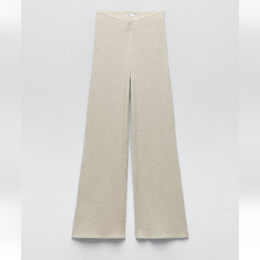 Zara RIBBED RUSTIC PANTS SAND - Size Small